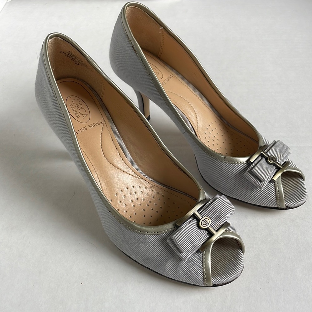 Joan & David Circa Luxe Series grosgrain fabric peep-toe heels